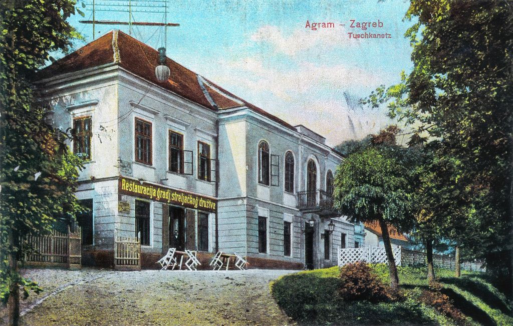 Gradska streljana (kasnije kino Sloboda), Tuškanac, 1912. godina, kolorirana razglednica